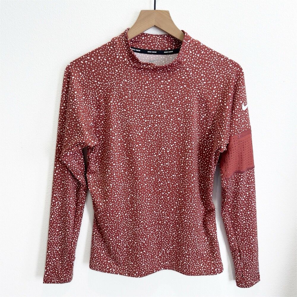 Nike Rash Guard Top Womens Large Brown Speckled Long Sleeve Nike Swim Beach Surf - Picture 2 of 16